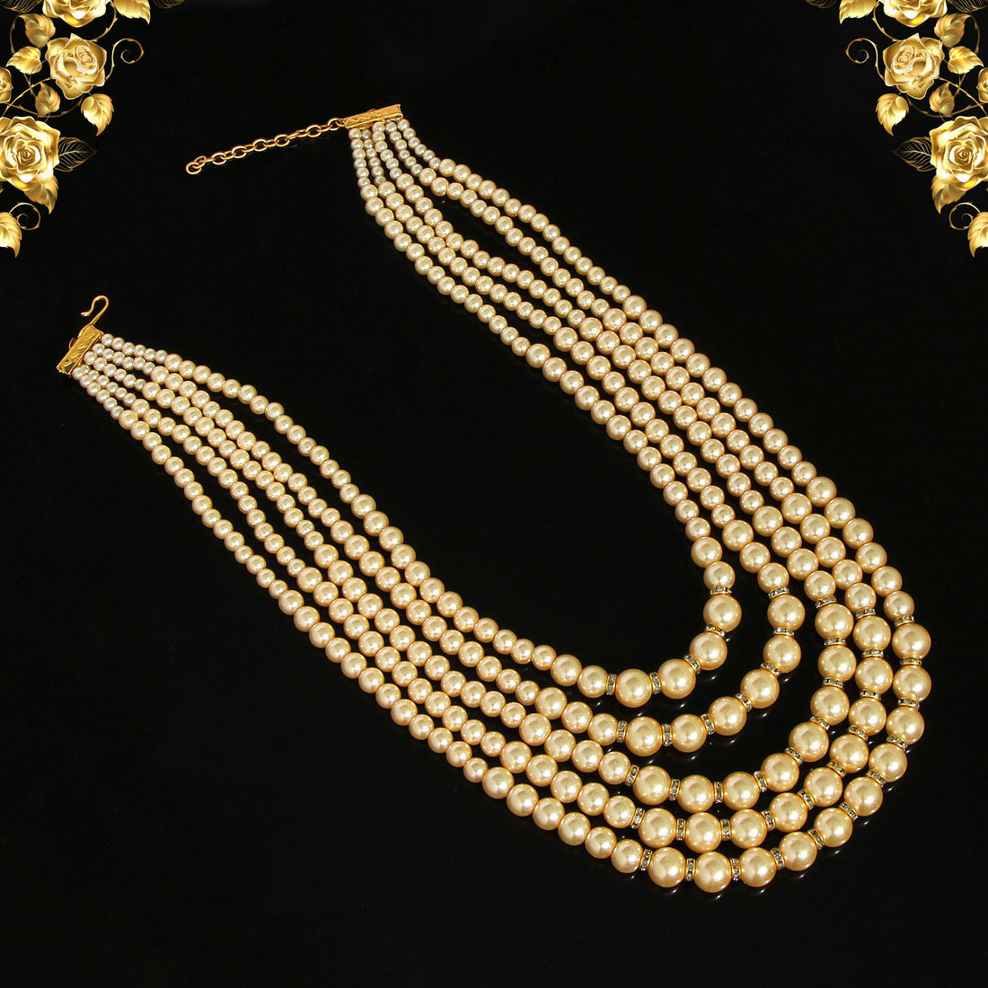 Gold Color Beads Long Necklace (PN744GLD)