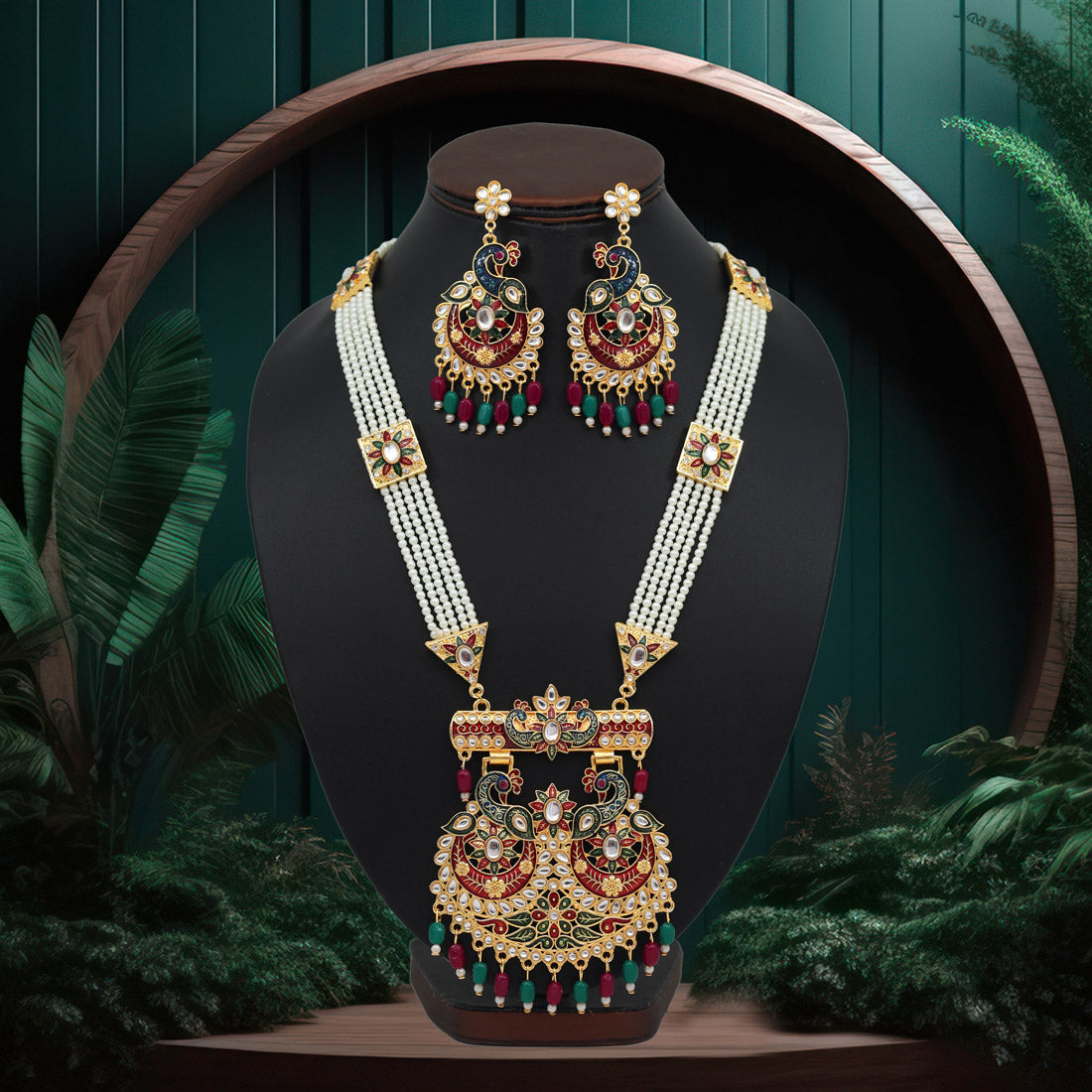 Maroon & Green Color Meena Work Rajputi Jewellery Rani Haar (PN764MG) Jewellery GetGlit