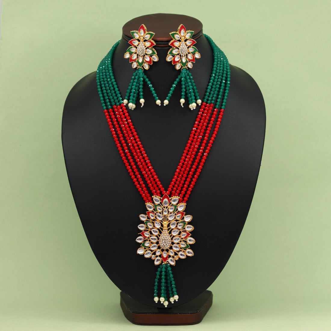 Red & Green Color Jewellery Rani Haar (PN768REDGRN) Jewellery GetGlit