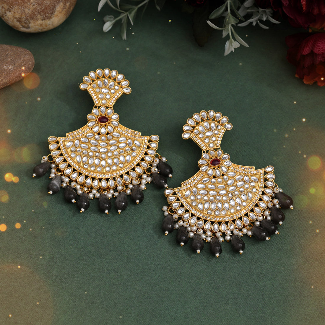 Black Color Kundan Earrings (SRHJE101BLK) Earrings GetGlit   