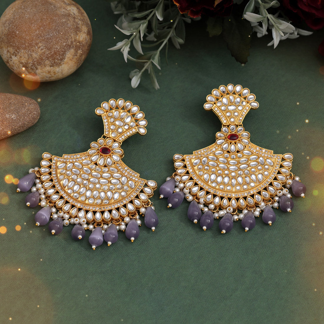 Gray Color Kundan Earrings (SRHJE101GRY) Earrings GetGlit   