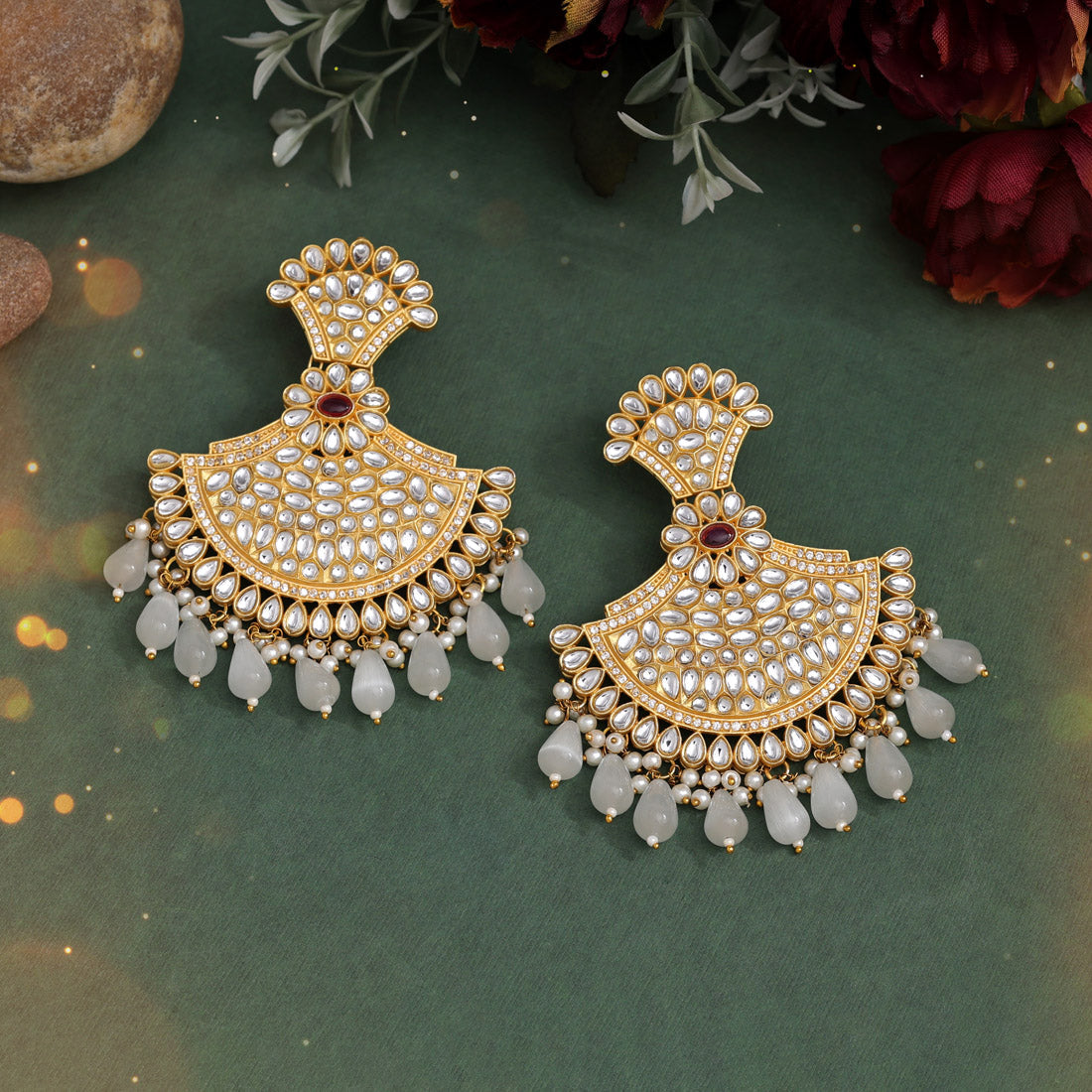 Off White Color Kundan Earrings (SRHJE101OWHT) Earrings GetGlit   