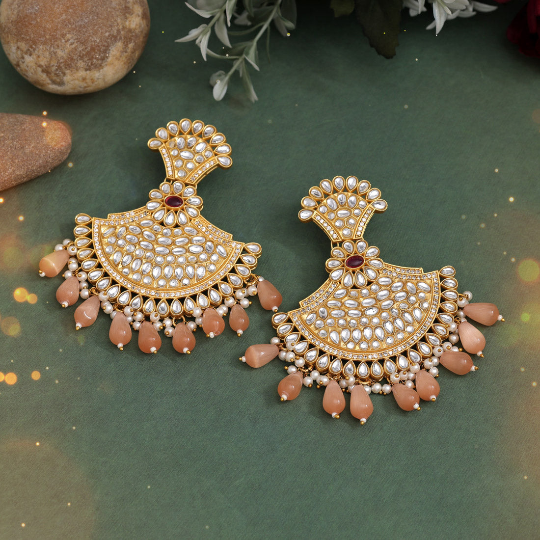 Peach Color Kundan Earrings (SRHJE101PCH) Earrings GetGlit   