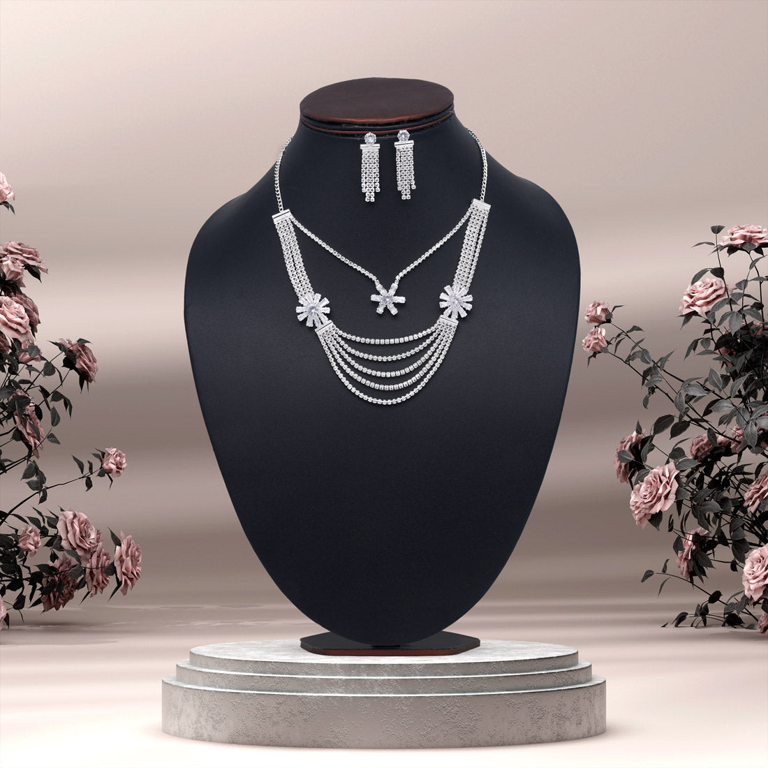 Silver Color Stone Necklace Set (STN148SLV) Jewellery GetGlit