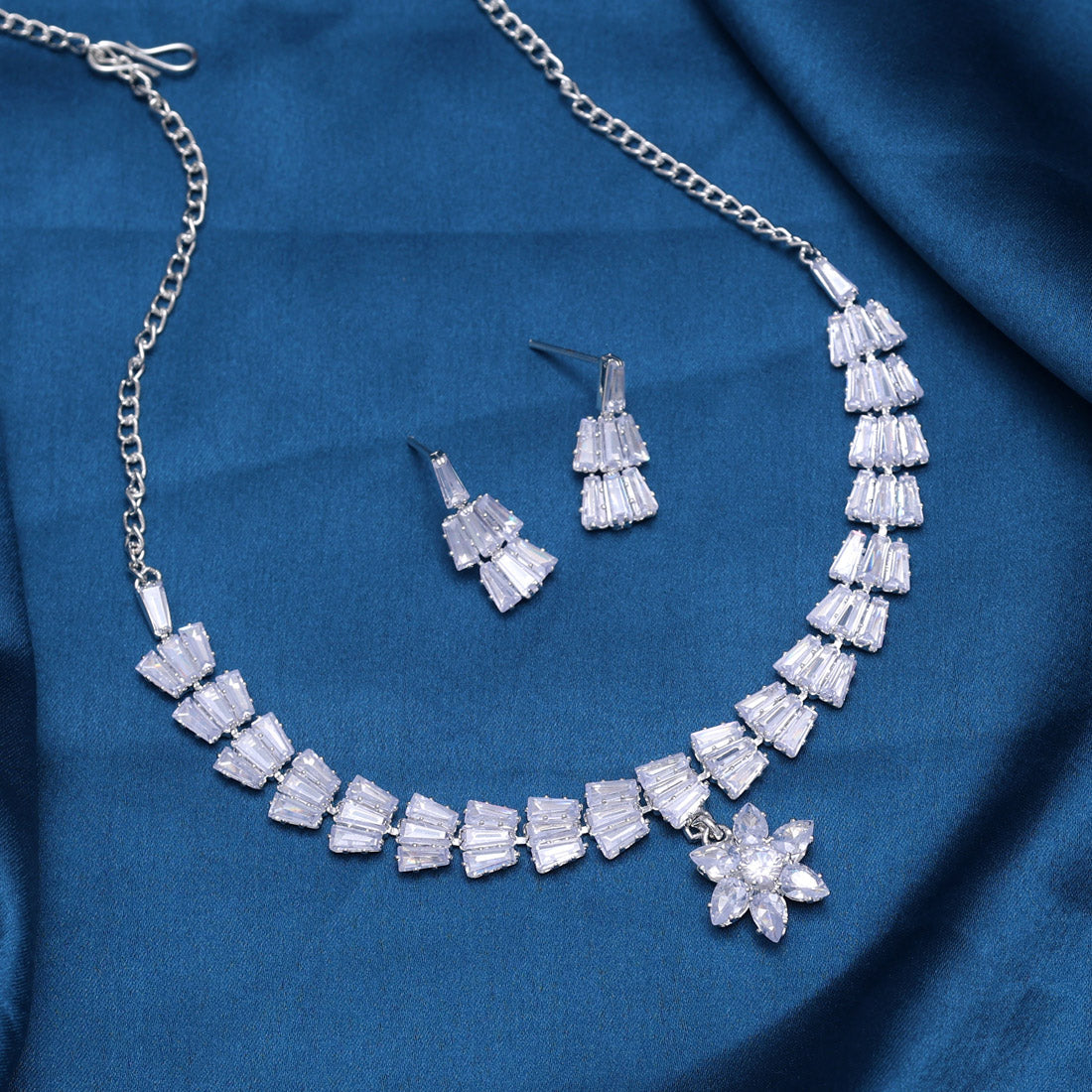 Silver Color Stone Necklace Set (STN173SLV) Jewellery GetGlit   