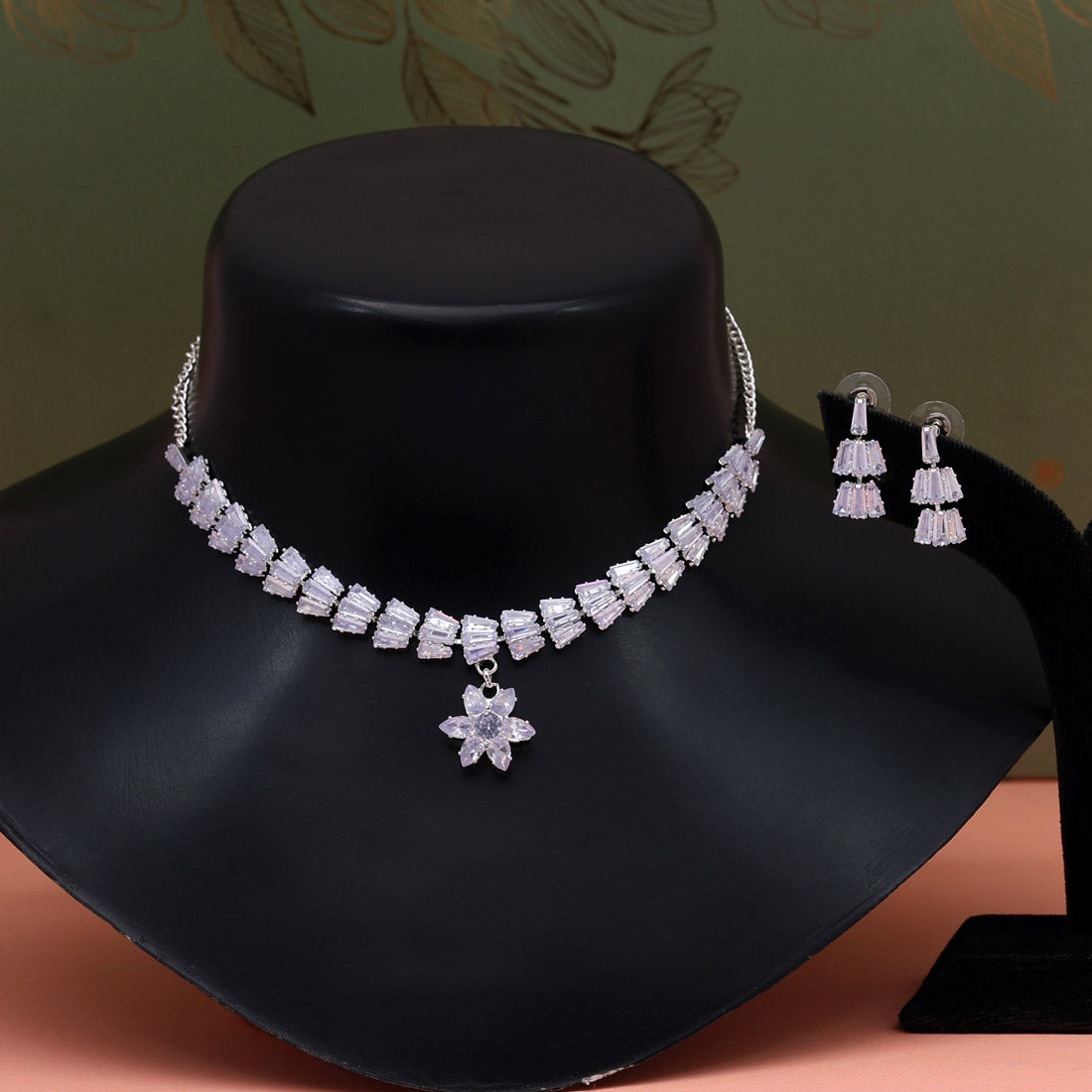 Silver Color Stone Necklace Set (STN174SLV) Jewellery GetGlit