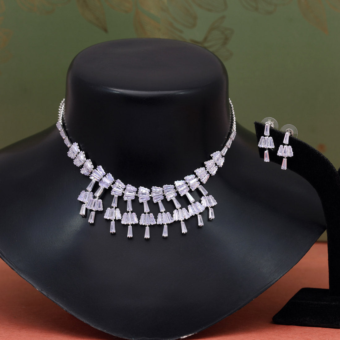 Silver Color Stone Necklace Set (STN181SLV) Jewellery GetGlit