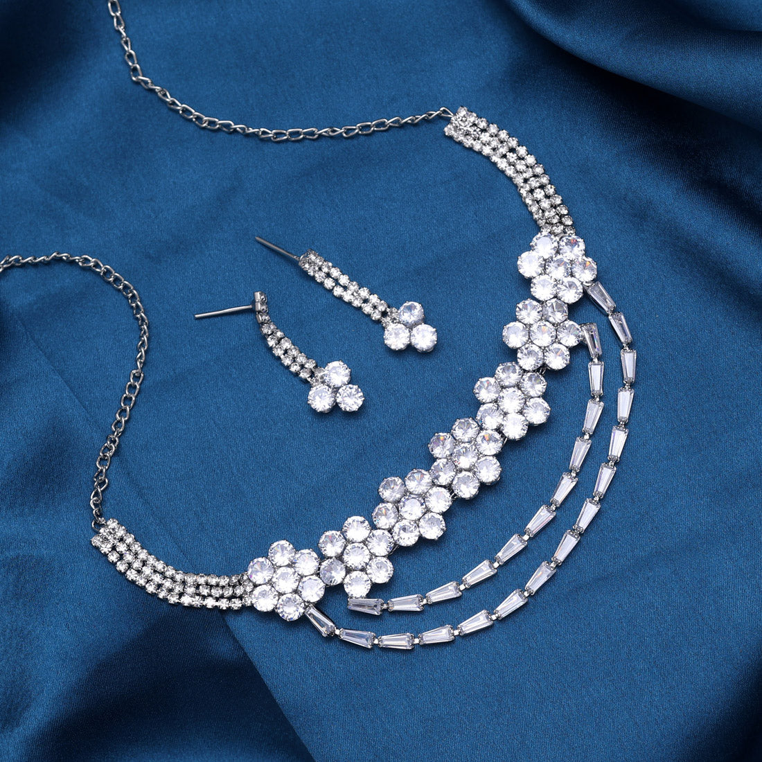 Silver Color Stone Necklace Set (STN181SLV) Jewellery GetGlit   