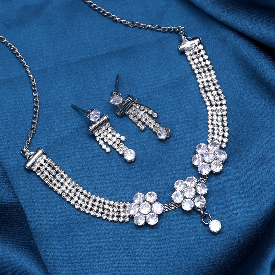 Silver Color Stone Necklace Set (STN185SLV) Jewellery GetGlit   