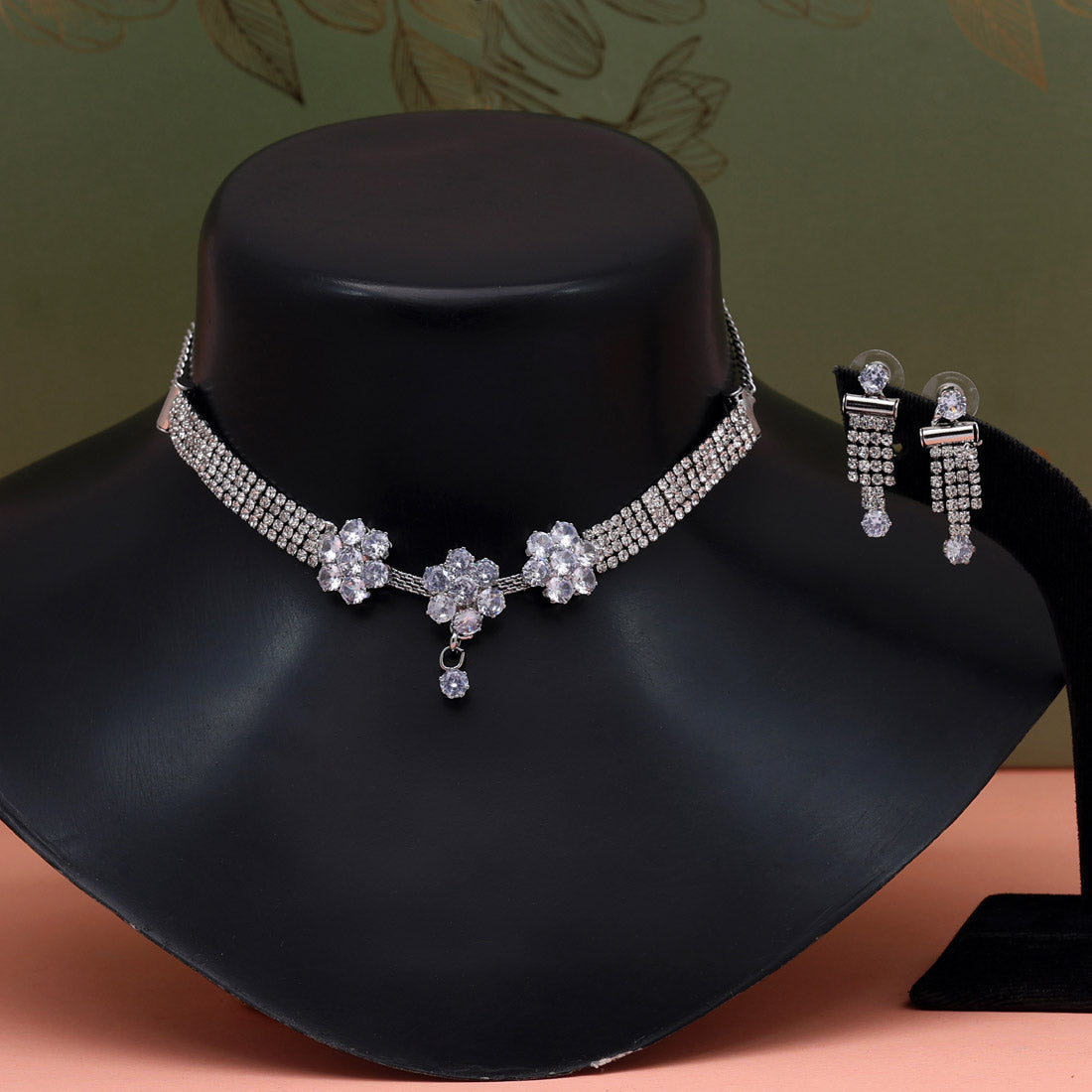 Silver Color Stone Necklace Set (STN189SLV) Jewellery GetGlit