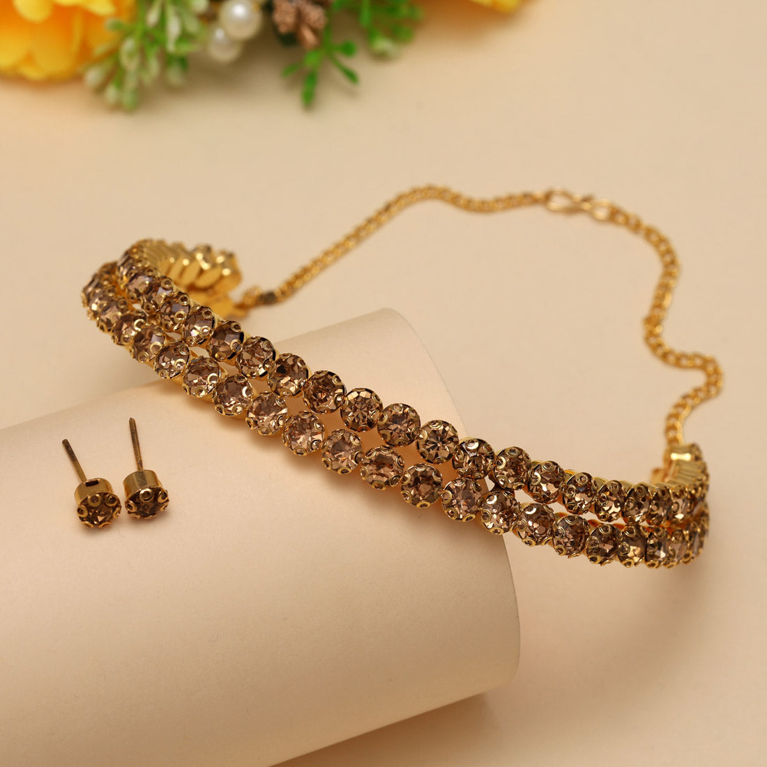 Gold Color Choker Stone Necklace Set