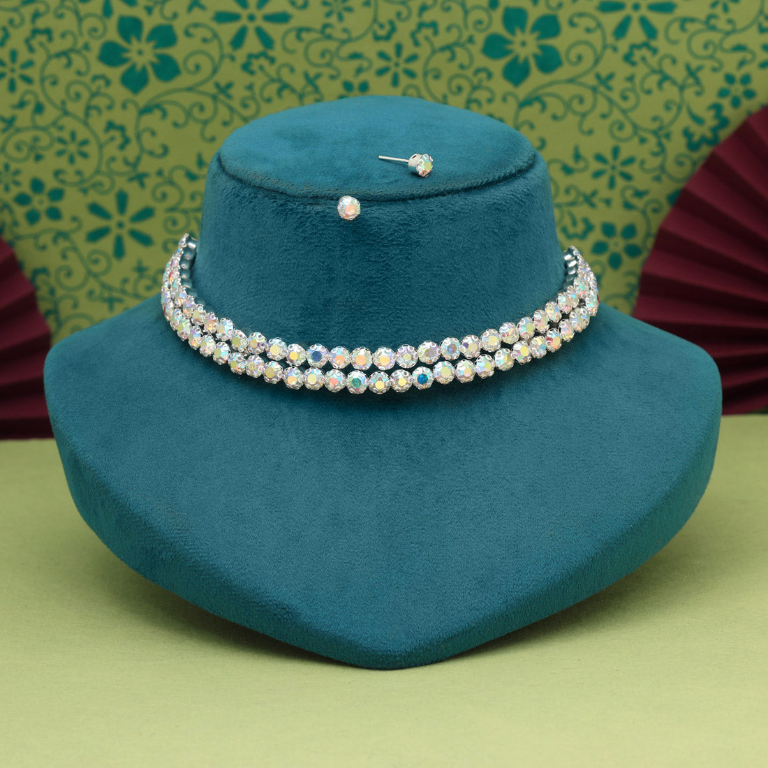 Rainblow Color Choker Stone Necklace Set (STN202RNW)