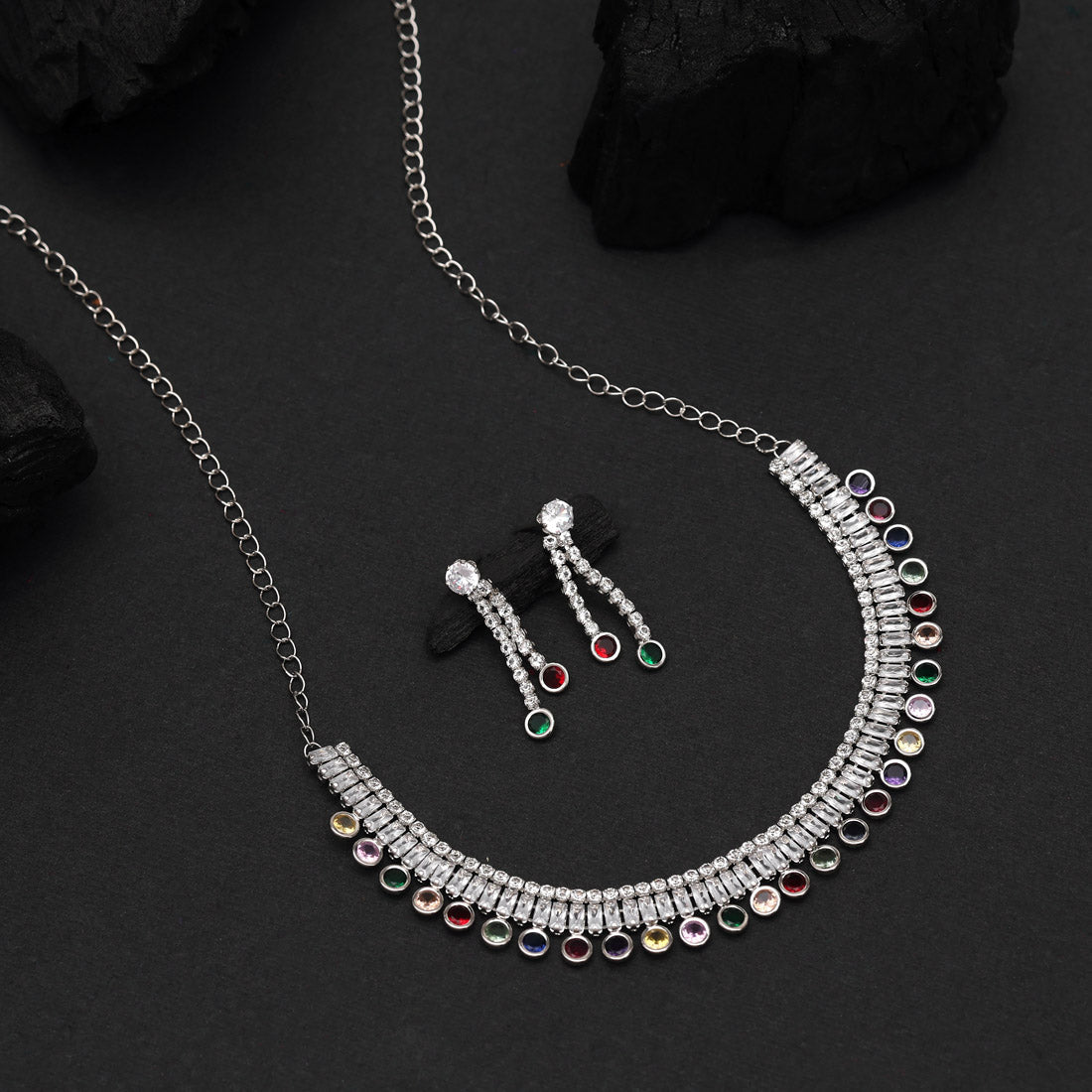 Multi Color Stone Necklace Set Jewellery GetGlit