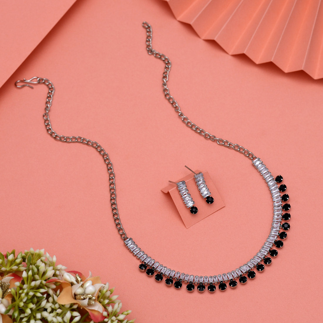 Black Color Stone Necklace Set Jewellery GetGlit