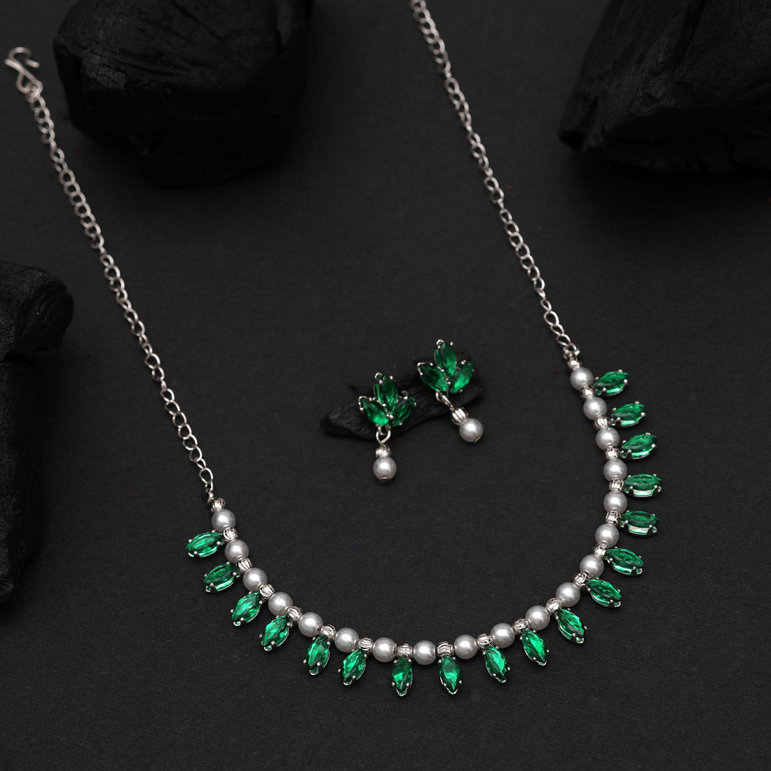 Green Color Stone Necklace Set (STN208GRN) Jewellery GetGlit