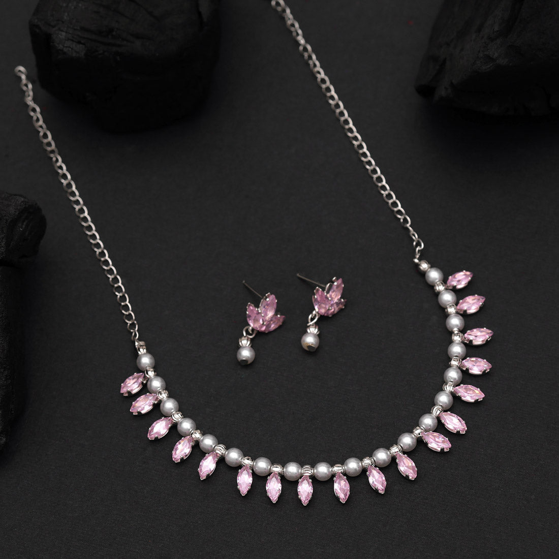 Light Pink Color Stone Necklace Set Jewellery GetGlit