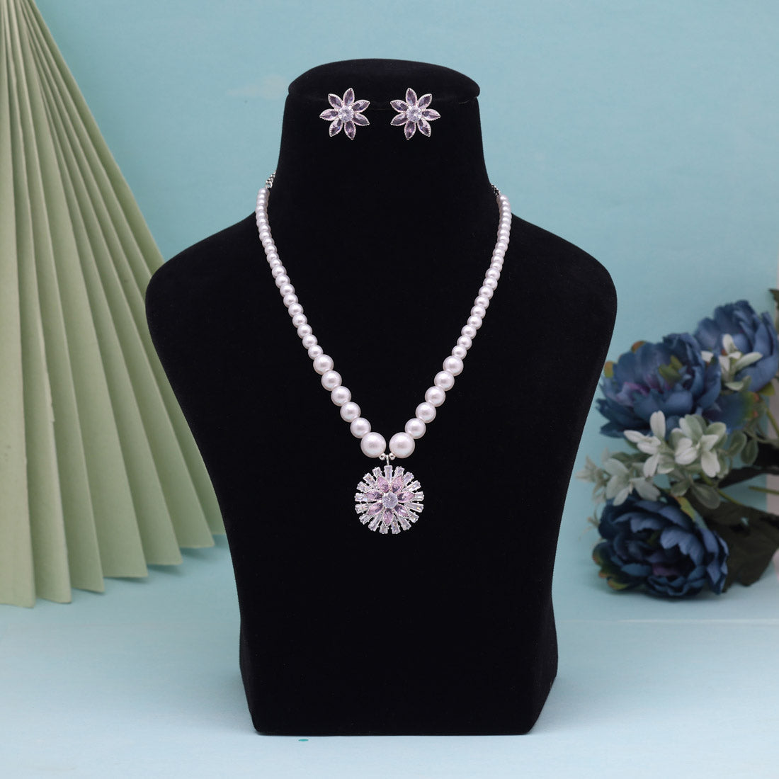 Baby Pink Color Stone Necklace Set (STN222BPNK) Jewellery GetGlit