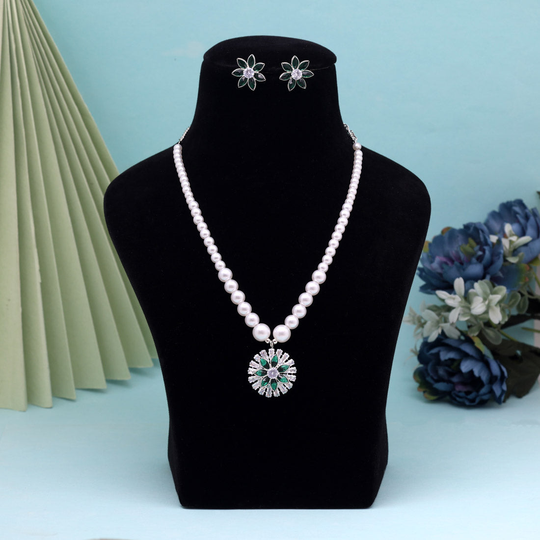 Green Color Stone Necklace Set (STN222GRN) Jewellery GetGlit