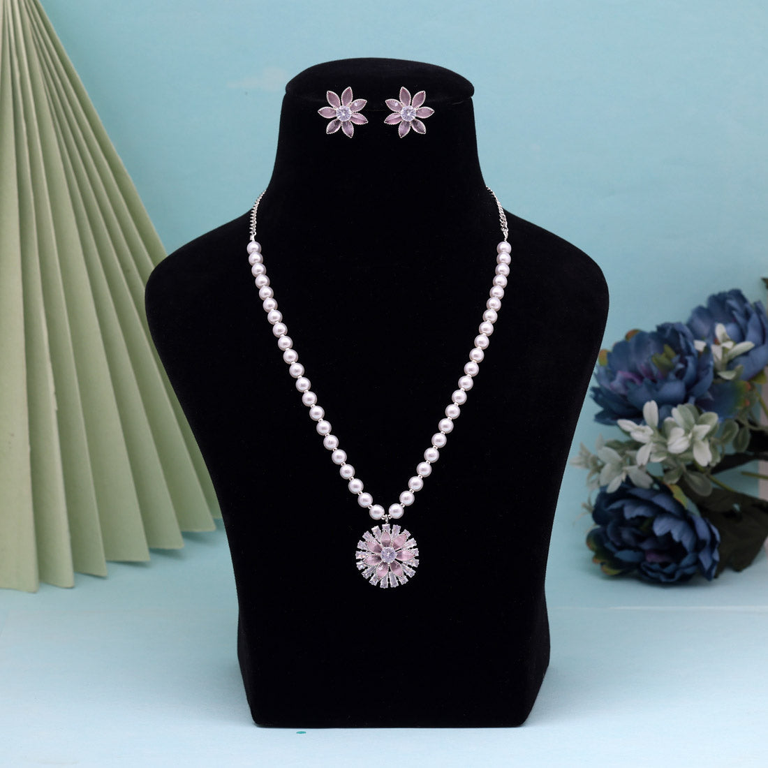 Light Pink Color Stone Necklace Set (STN222LPNK) Jewellery GetGlit