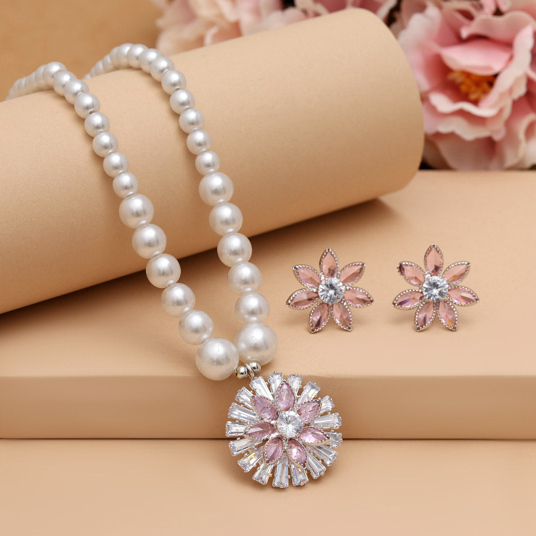 Light Pink Color Stone Necklace Set (STN222LPNK) Jewellery GetGlit