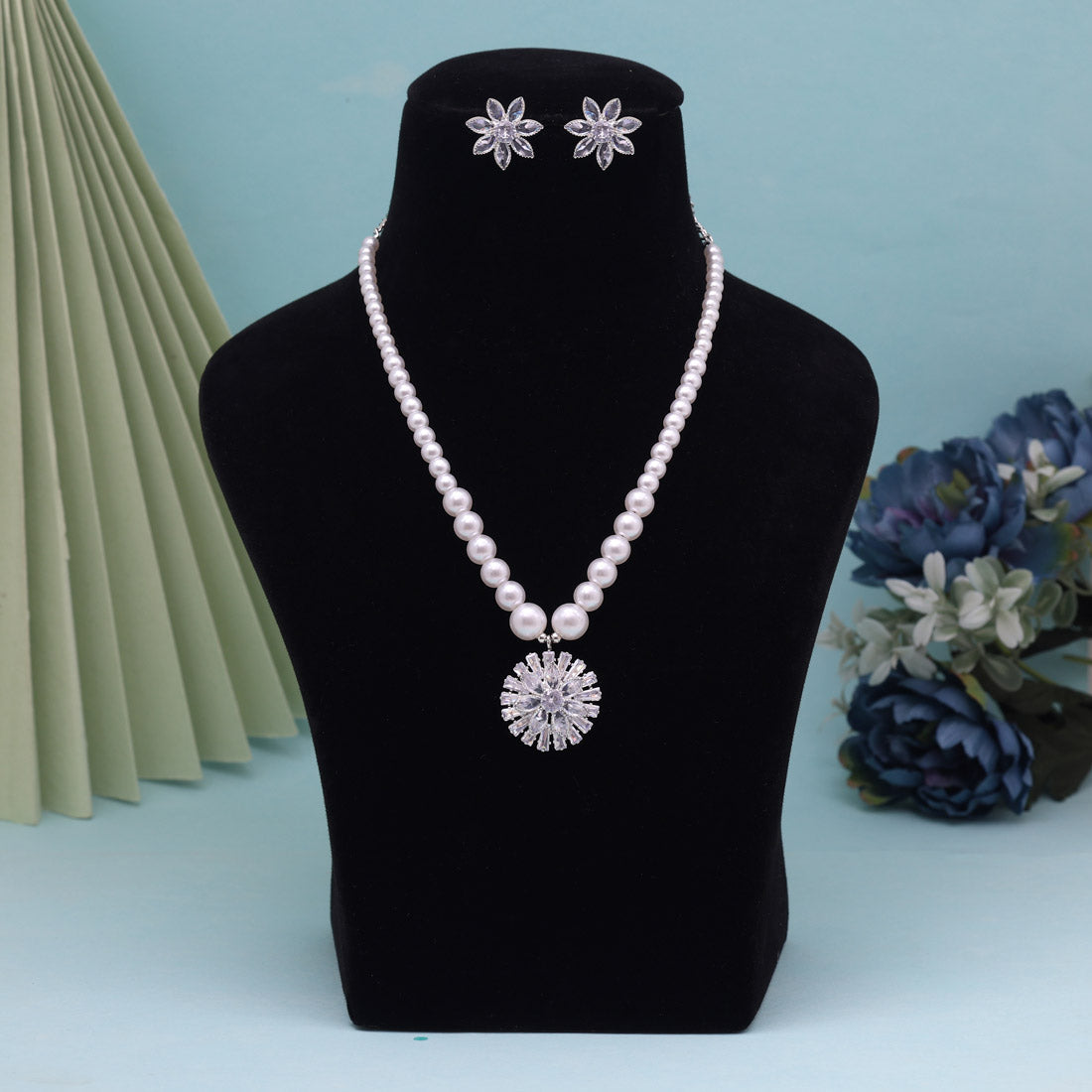 White Color Stone Necklace Set (STN222WHT) Jewellery GetGlit