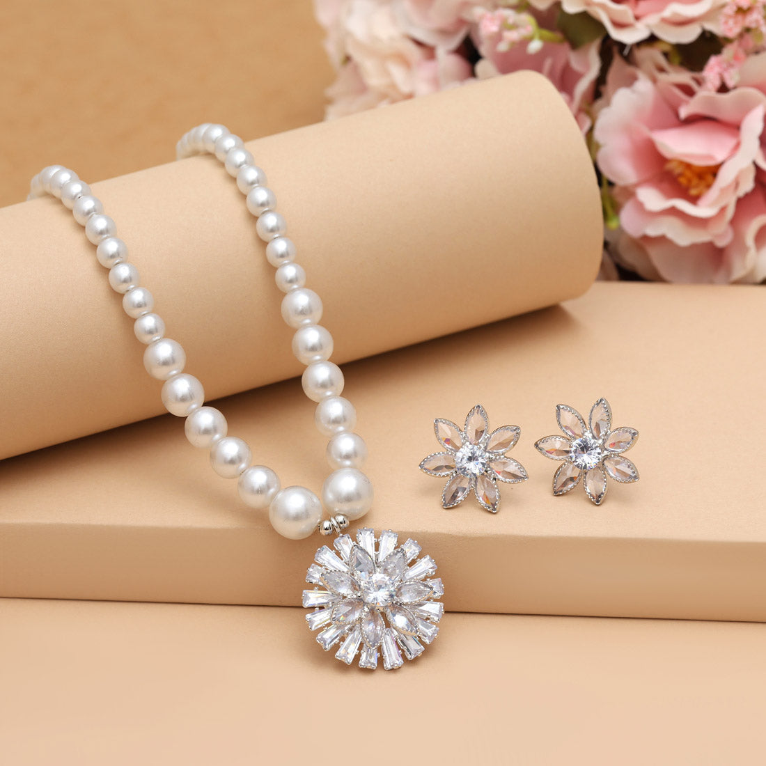 White Color Stone Necklace Set (STN222WHT) Jewellery GetGlit