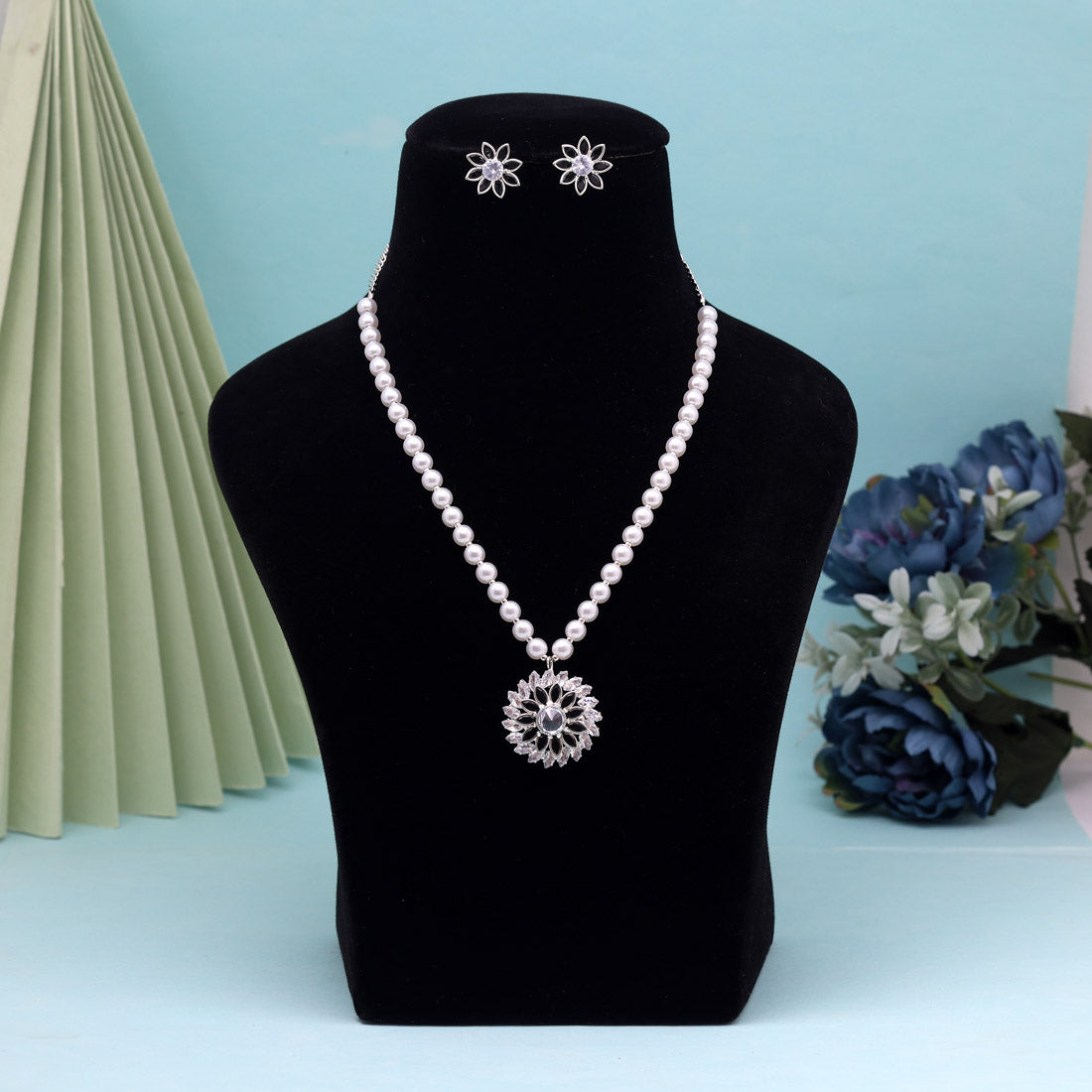 Black Color Stone Necklace Set (STN223BLK) Jewellery GetGlit