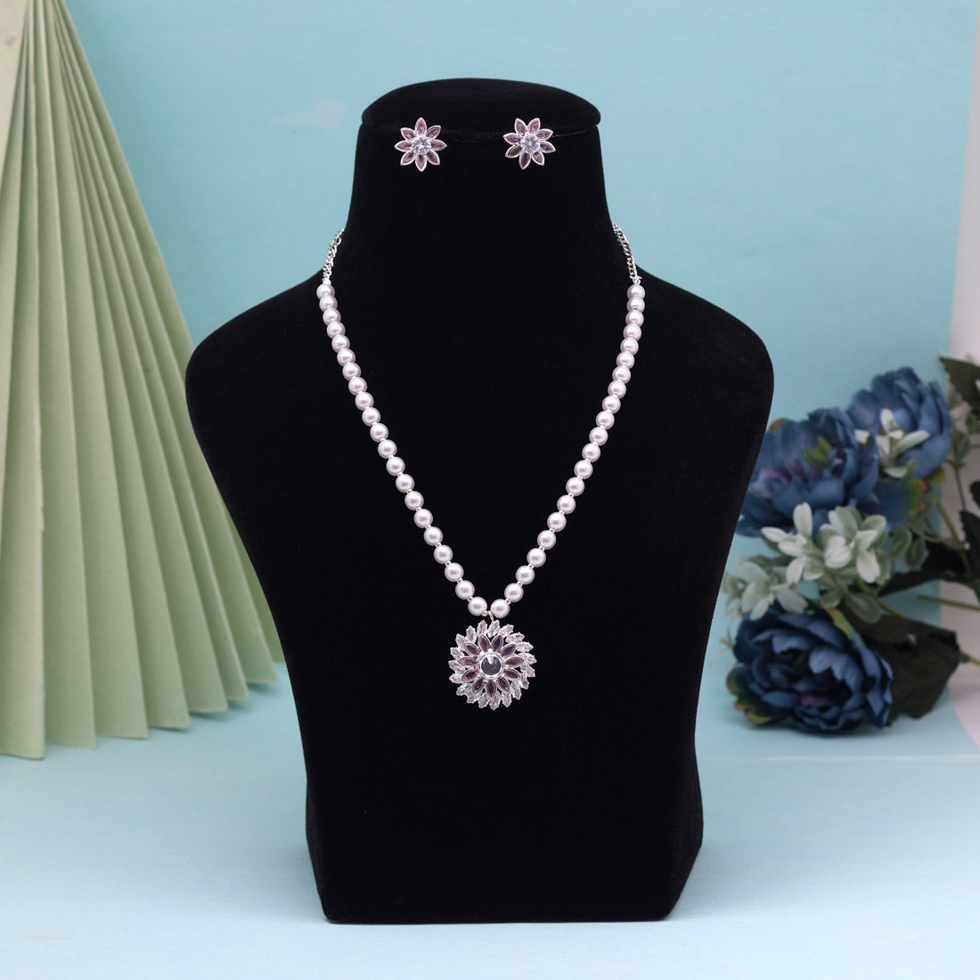 Pink Color Stone Necklace Set (STN223PNK) Jewellery GetGlit