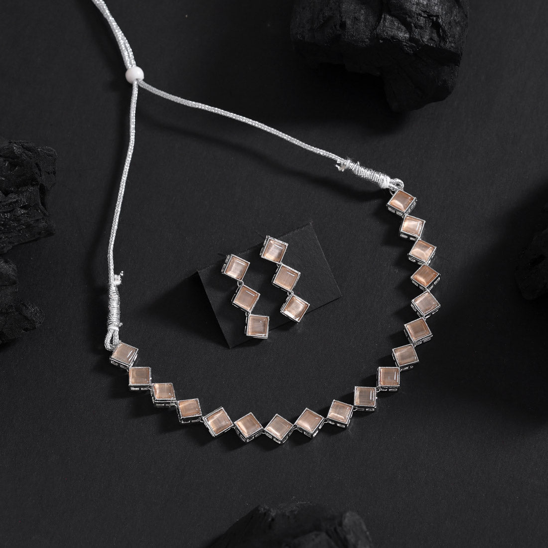 Peach Color Stone Necklace Set (STN224PCH) Jewellery GetGlit