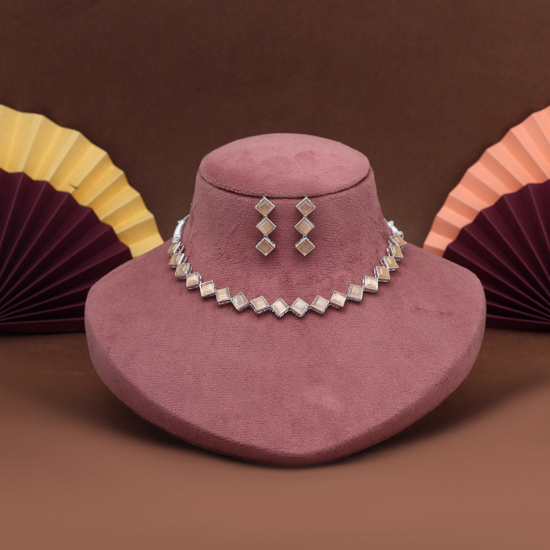 Peach Color Stone Necklace Set (STN224PCH) Jewellery GetGlit