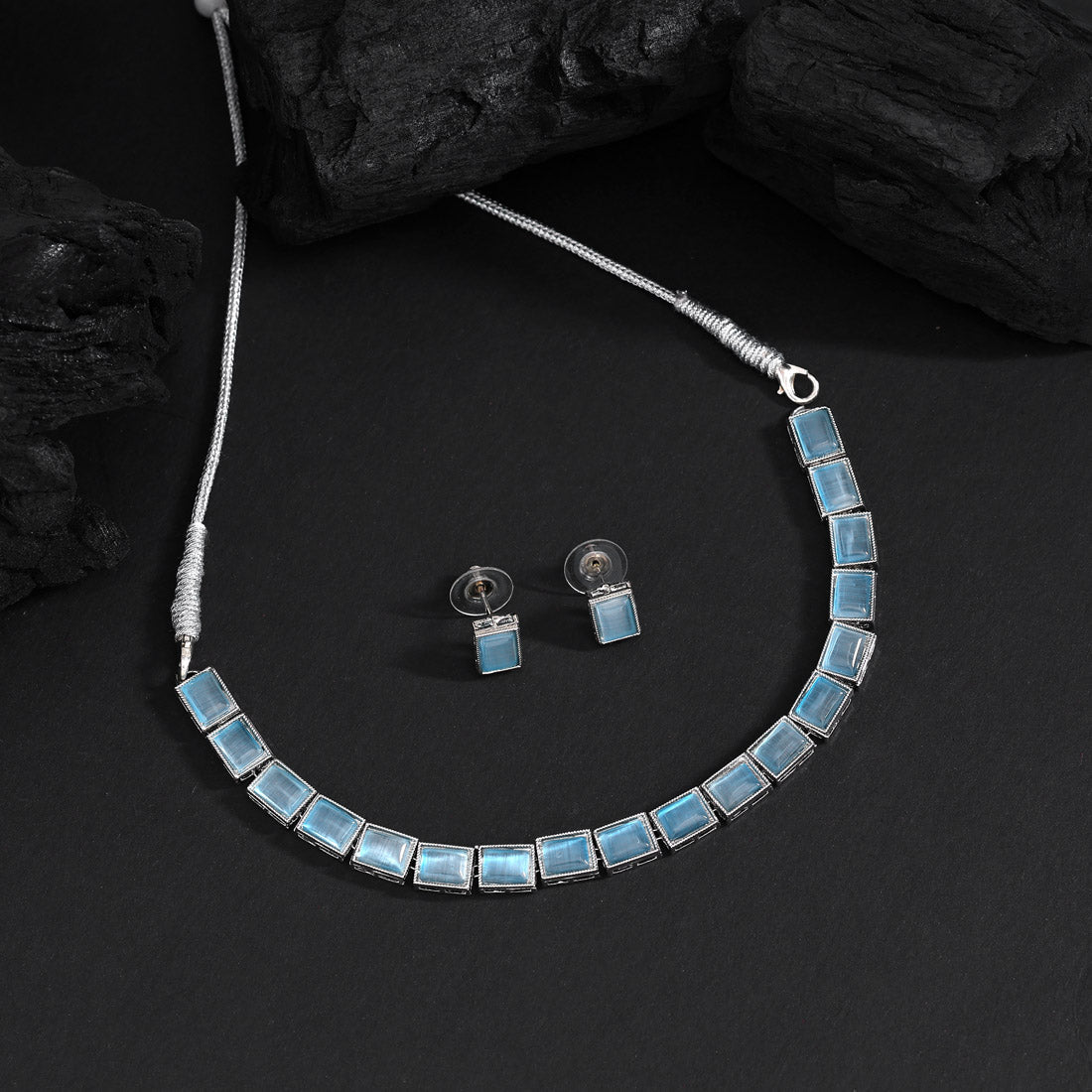 Firozi Color Stone Necklace Set (STN225FRZ) Jewellery GetGlit
