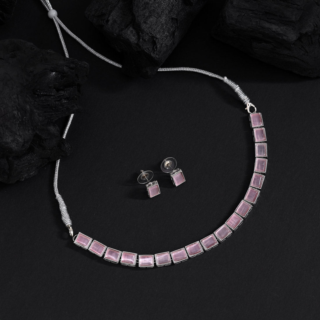 Light Pink Color Stone Necklace Set (STN225LPNK) Jewellery GetGlit