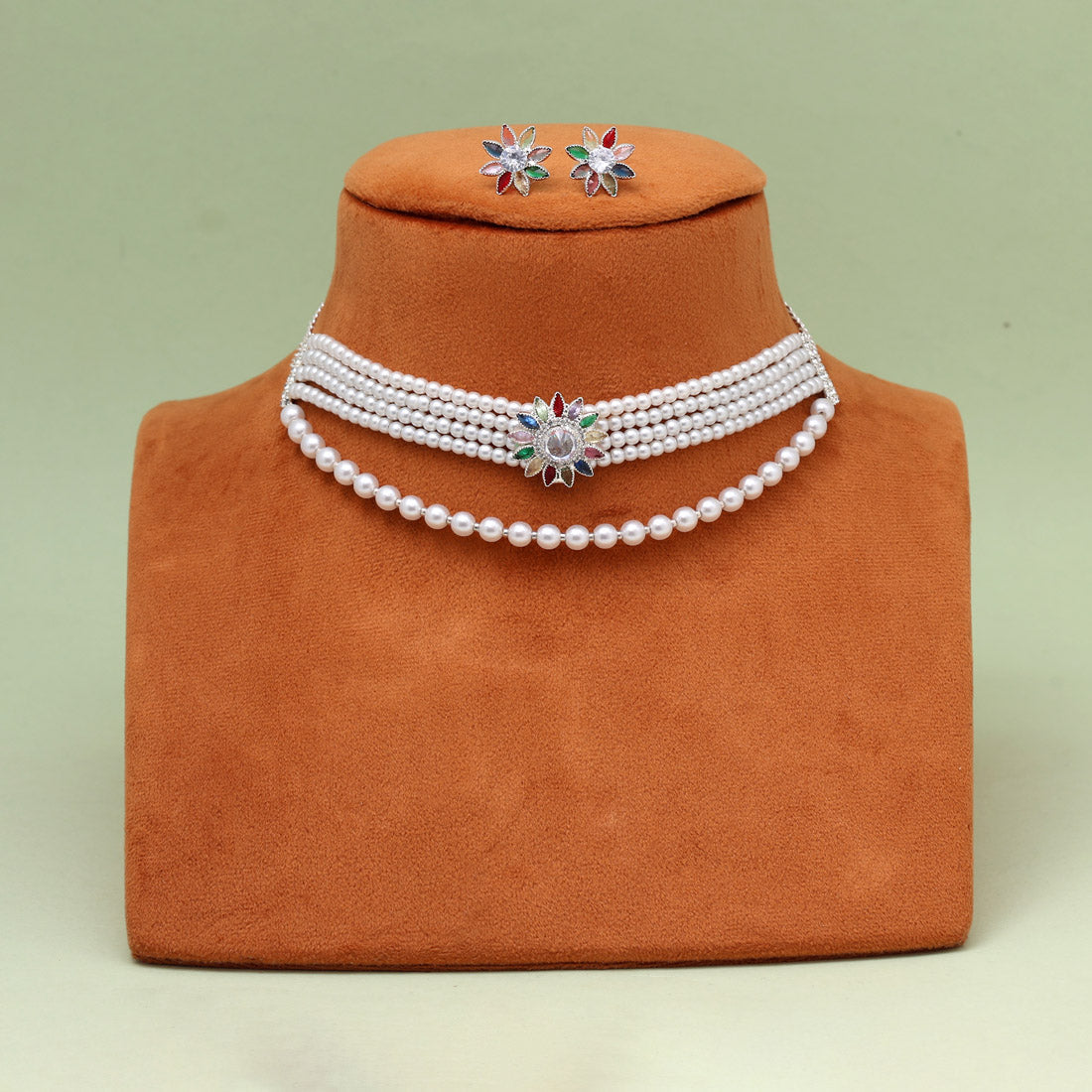 Multi Color Choker Stone Necklace Set (STN230MLT) Jewellery GetGlit