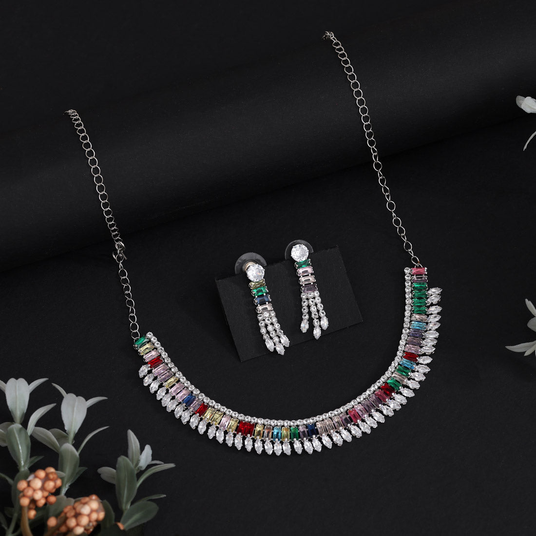 Multi Color Stone Necklace Set (STN231MLT) Jewellery GetGlit