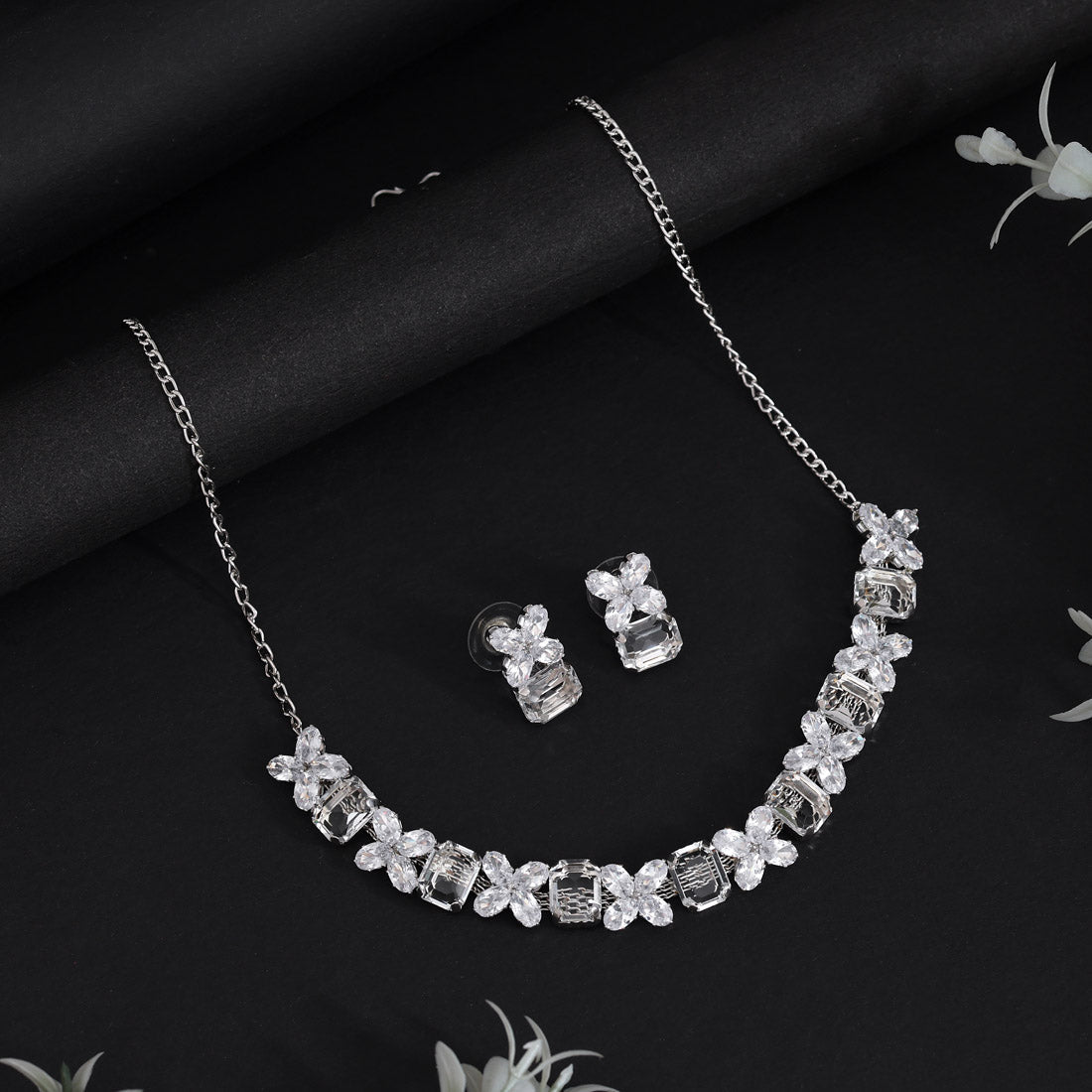 White Color Stone Necklace Set (STN232WHT) Jewellery GetGlit