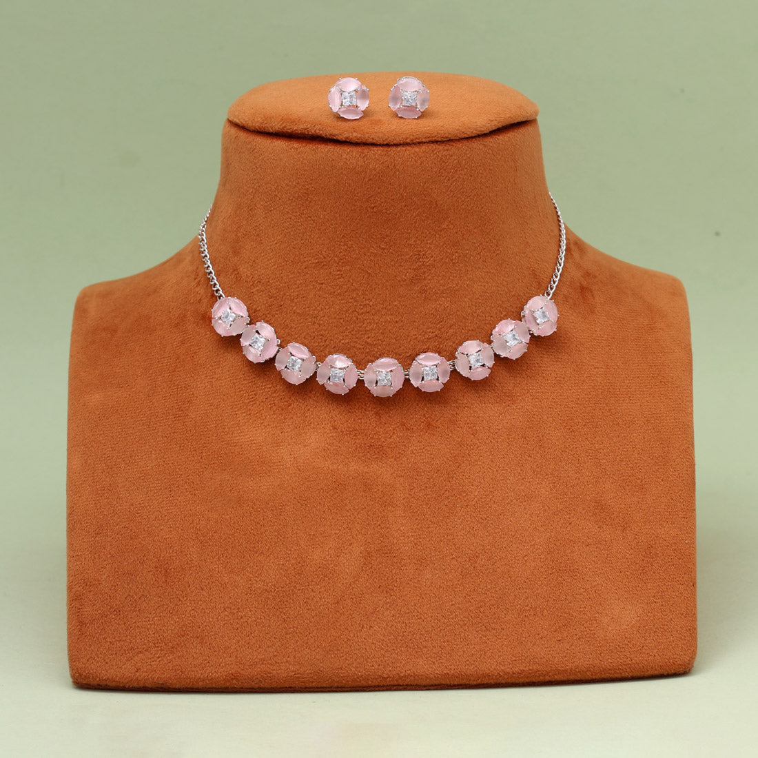 Baby Pink Color Stone Necklace Set (STN234BPNK) Jewellery GetGlit