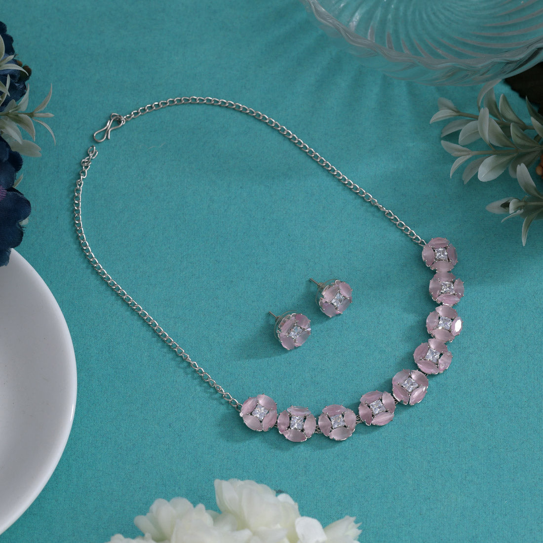 Baby Pink Color Stone Necklace Set (STN234BPNK) Jewellery GetGlit