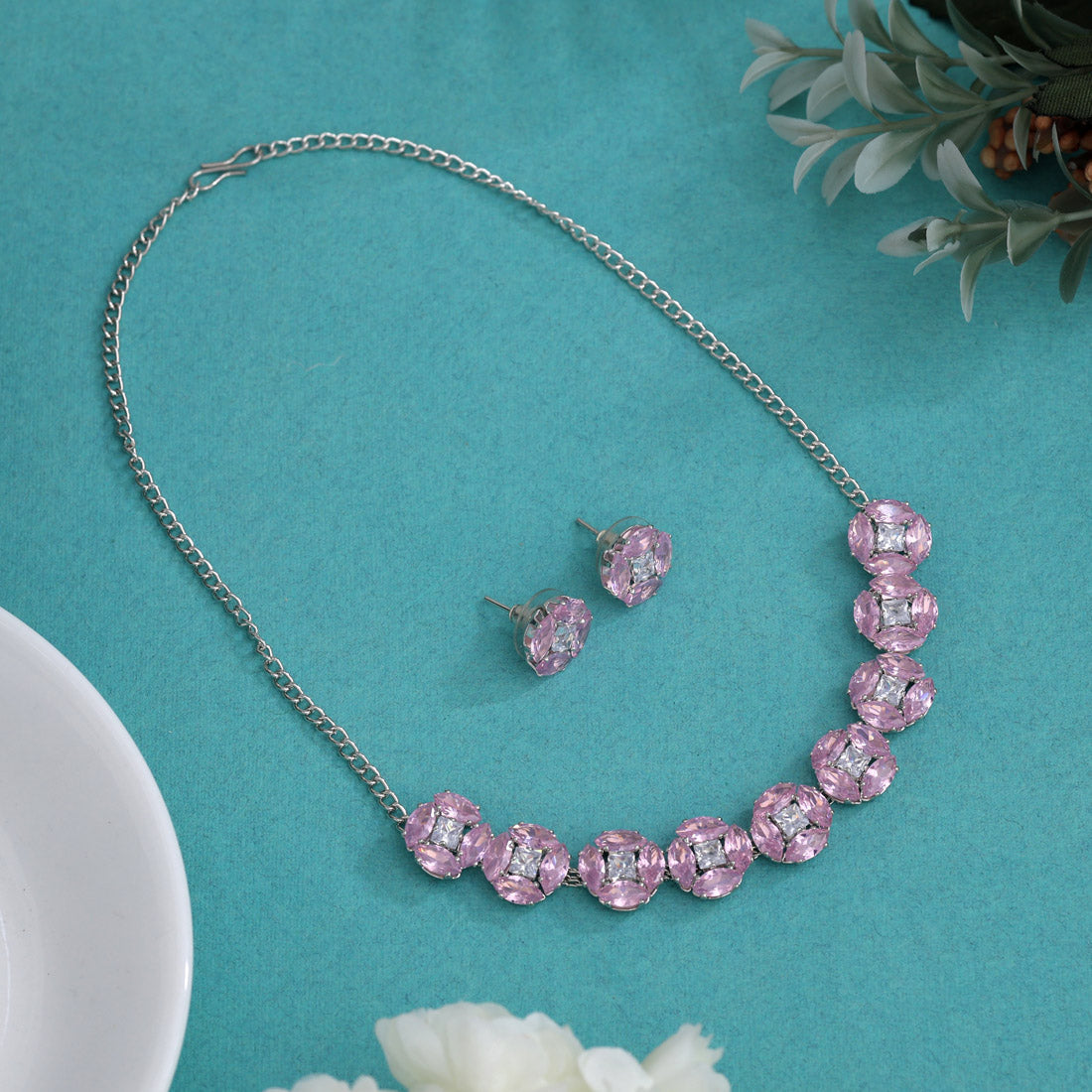 Light Pink Color Stone Necklace Set (STN234LPNK) Jewellery GetGlit