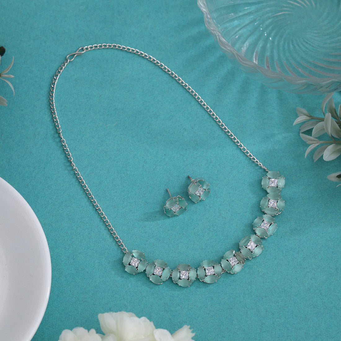 Pista Green Color Stone Necklace Set (STN234PGRN) Jewellery GetGlit