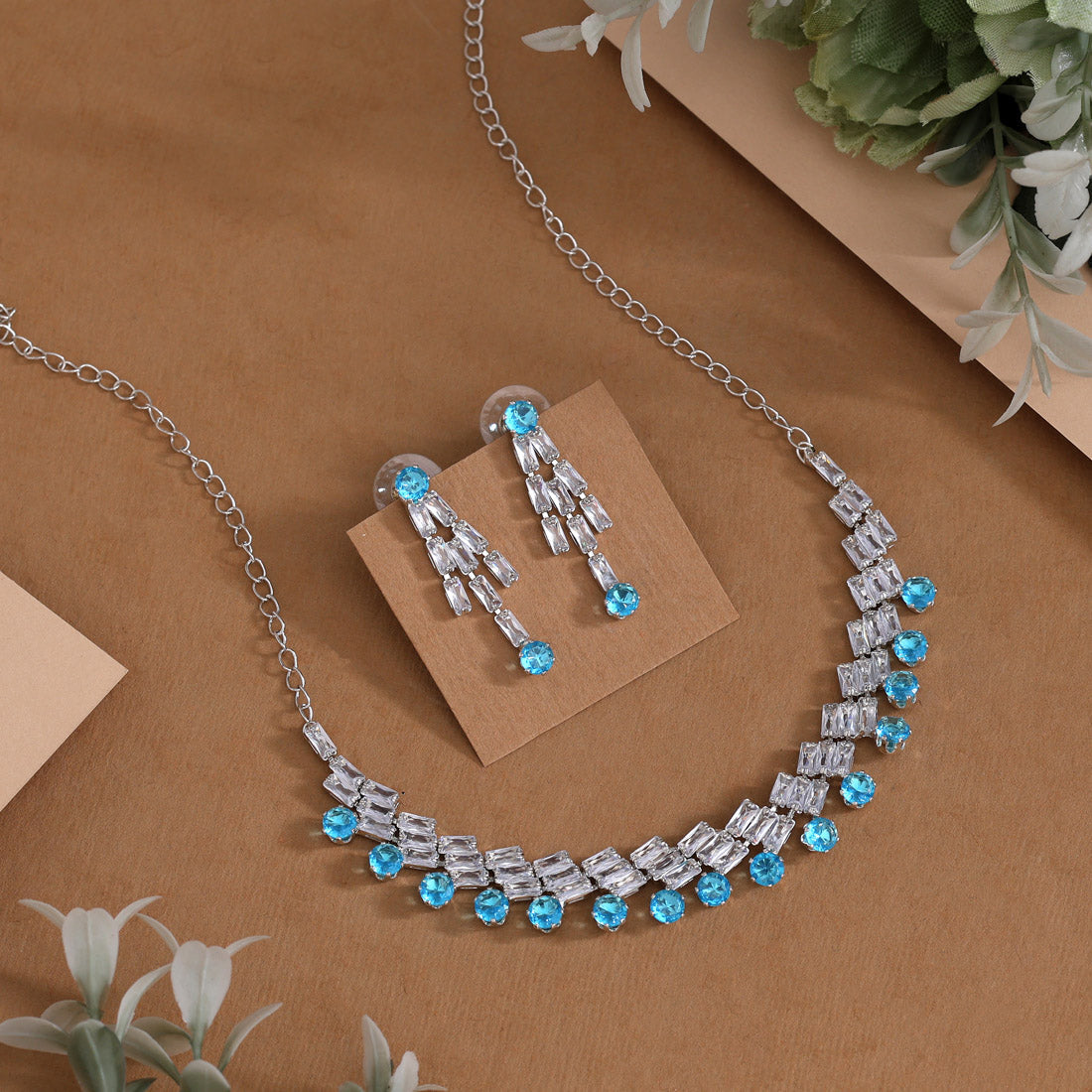 Firozi Color Stone Necklace Set (STN236FRZ) Jewellery GetGlit