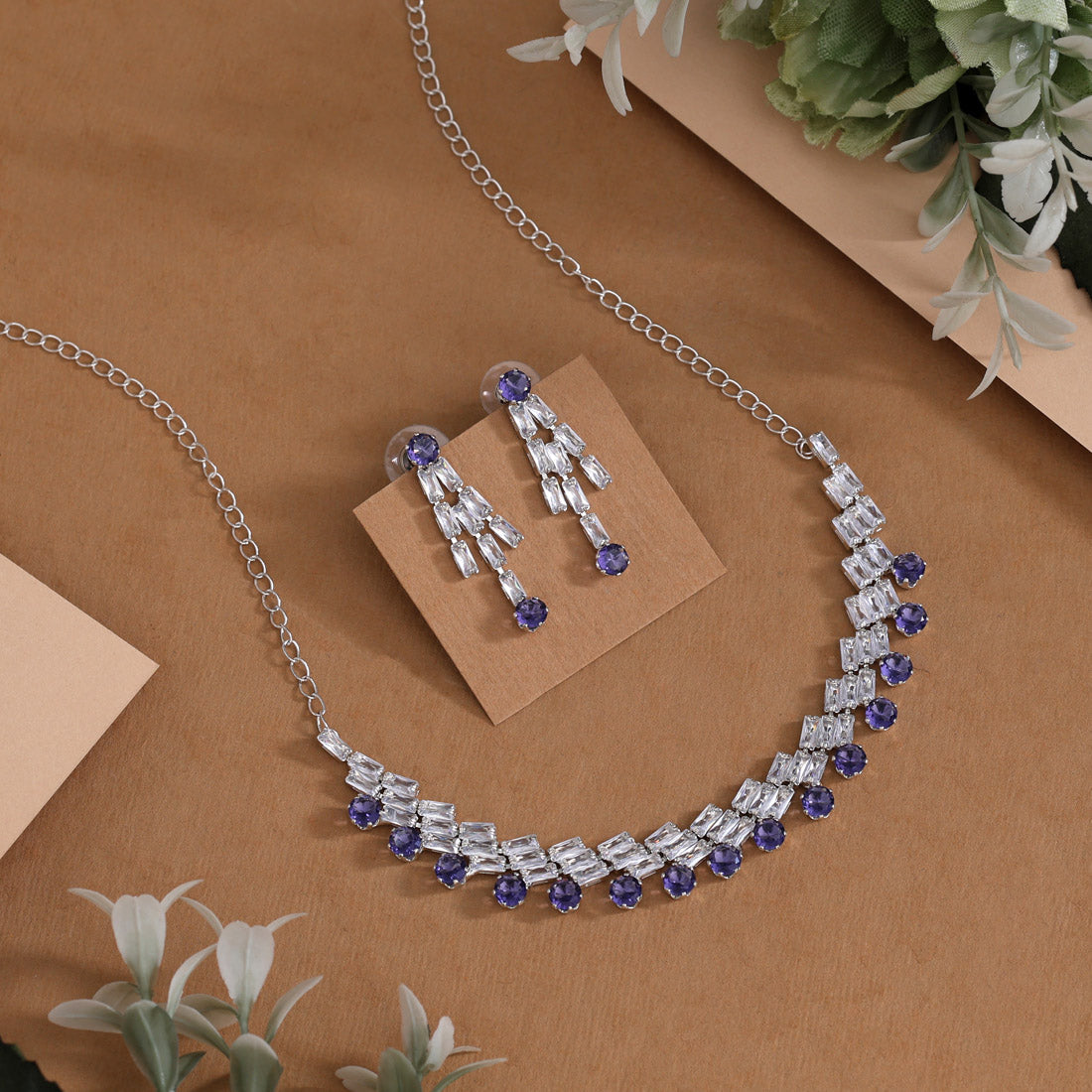 Purple Color Stone Necklace Set (STN236PRP) Jewellery GetGlit