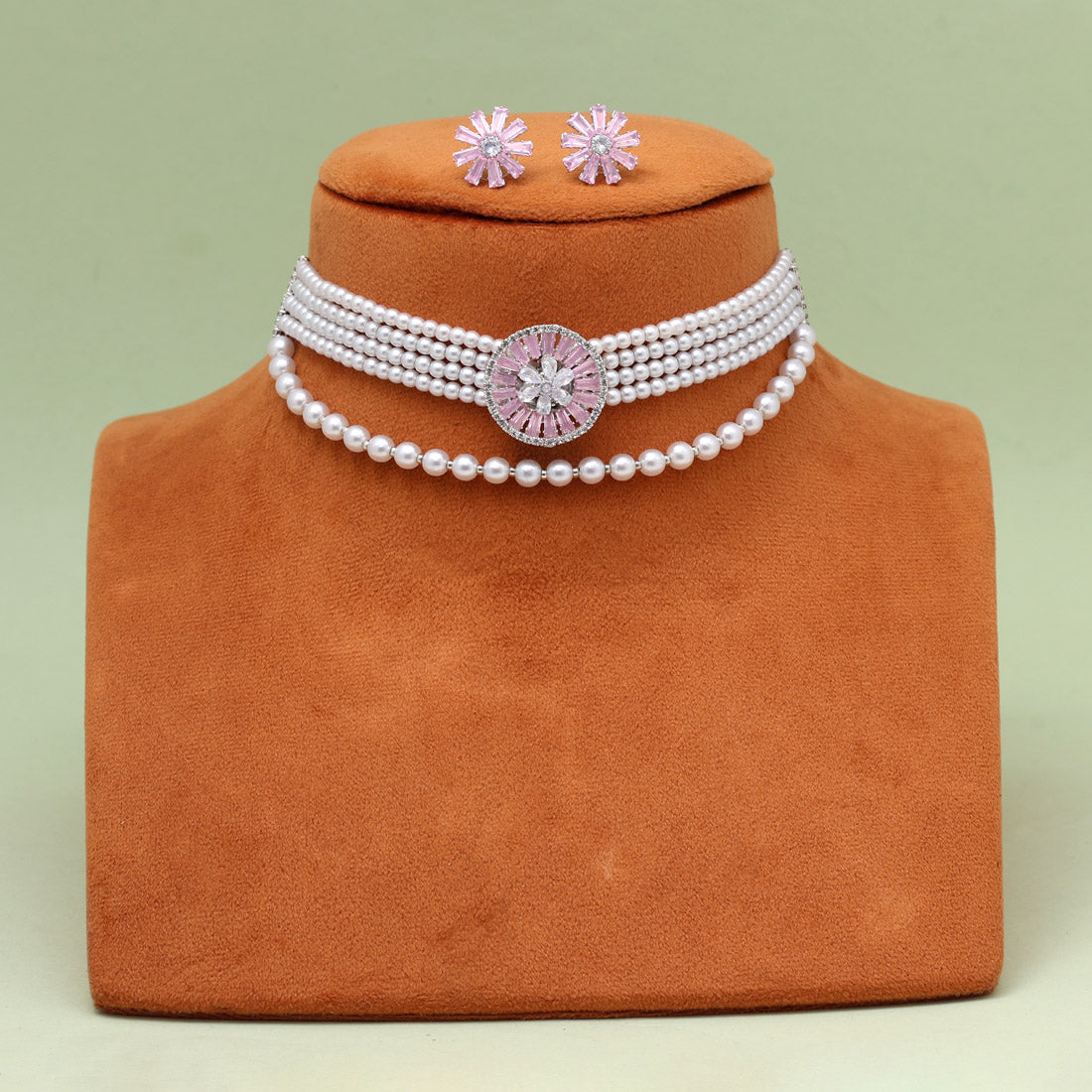 Light Pink Color Choker Stone Necklace Set (STN238LPNK) Jewellery GetGlit