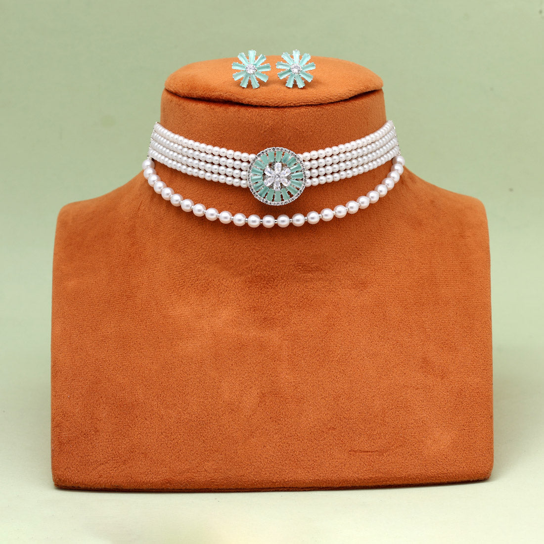 Pista Green Color Choker Stone Necklace Set (STN238PGRN) Jewellery GetGlit