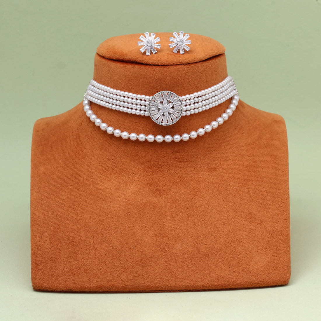 White Color Choker Stone Necklace Set (STN238WHT) Jewellery GetGlit