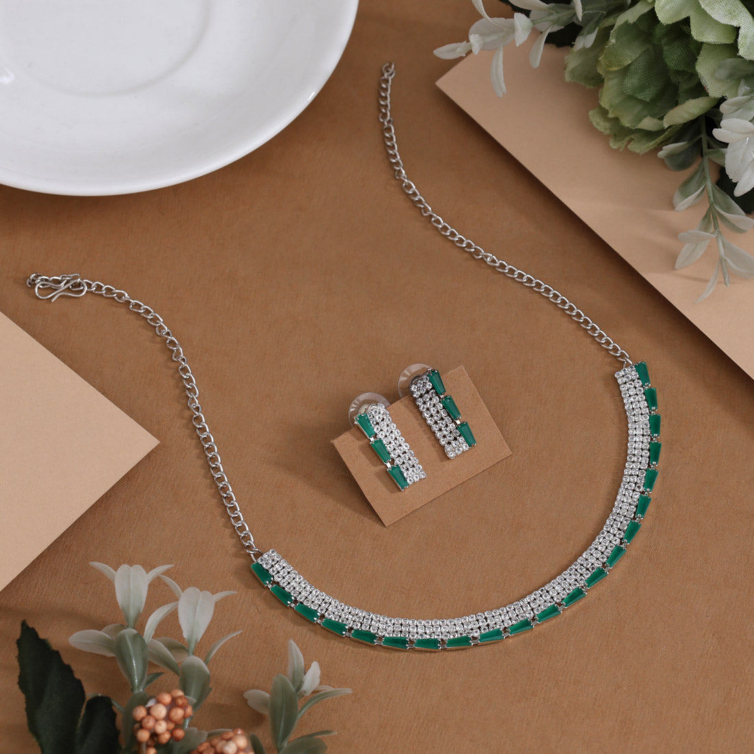 Green Color Stone Necklace Set (STN239GRN) Jewellery GetGlit
