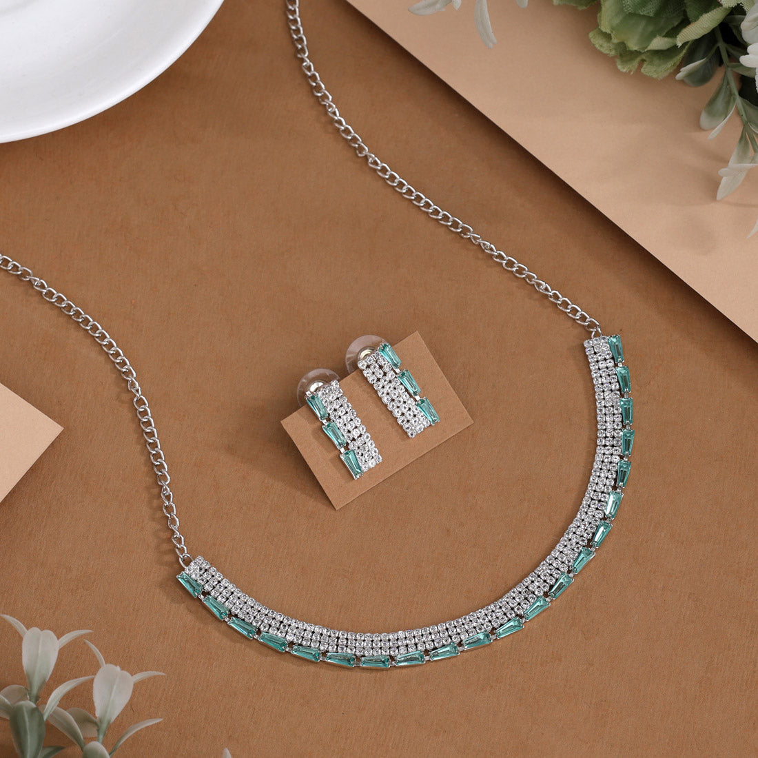 Light Green Color Stone Necklace Set (STN239LGRN) Jewellery GetGlit