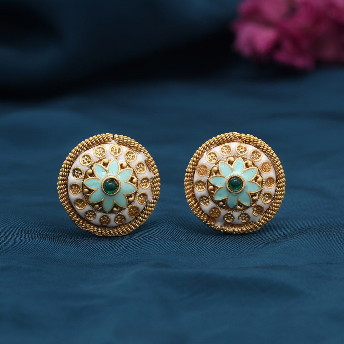 Green Color Stud Earrings