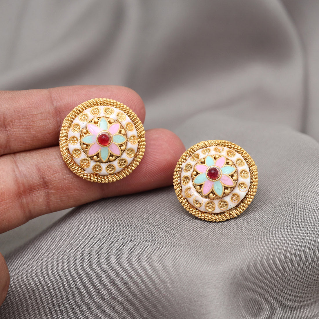 Pink & Pista Green Color Stud Earrings (STUD227PNKPGRN) Jewellery GetGlit