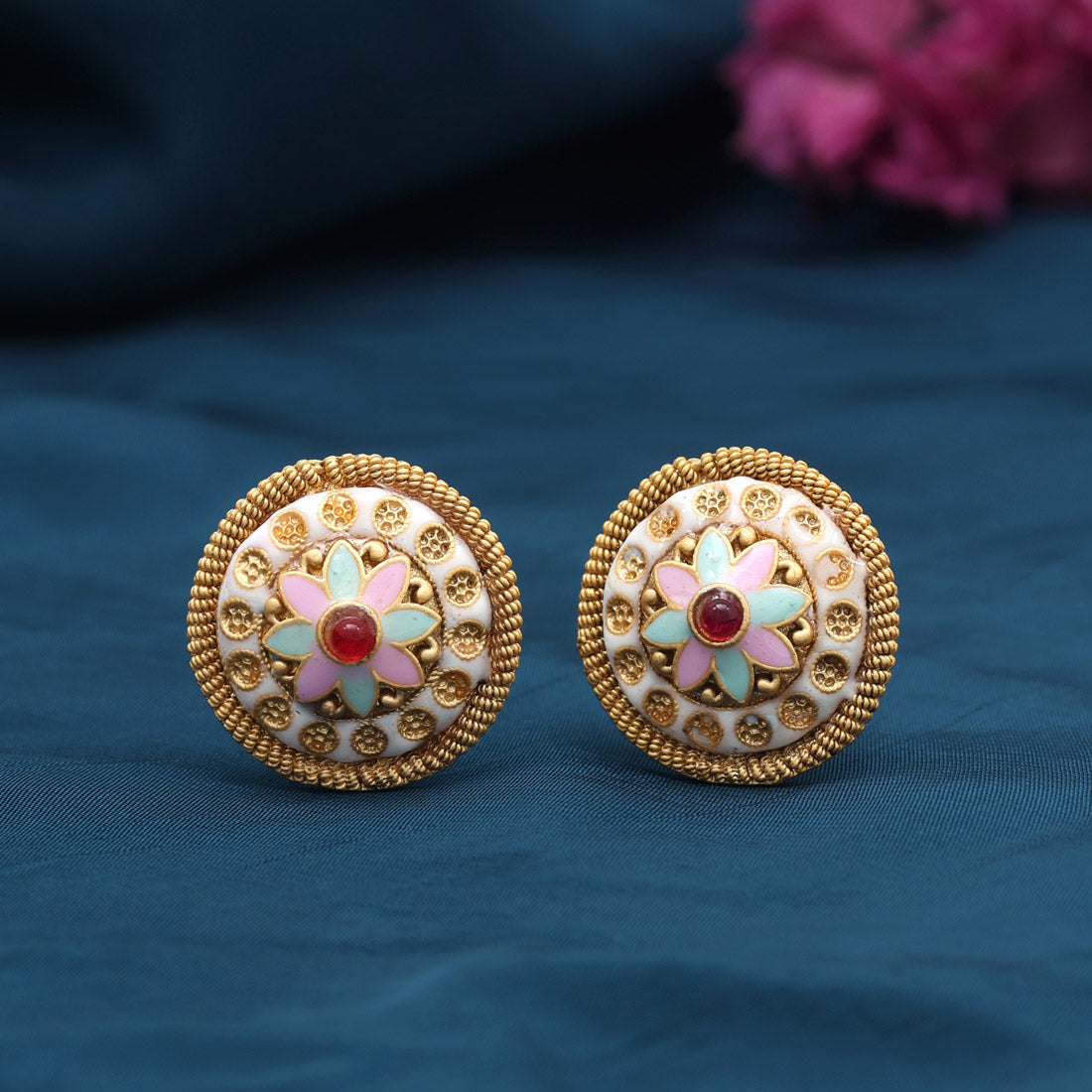 Pink & Pista Green Color Stud Earrings (STUD227PNKPGRN)