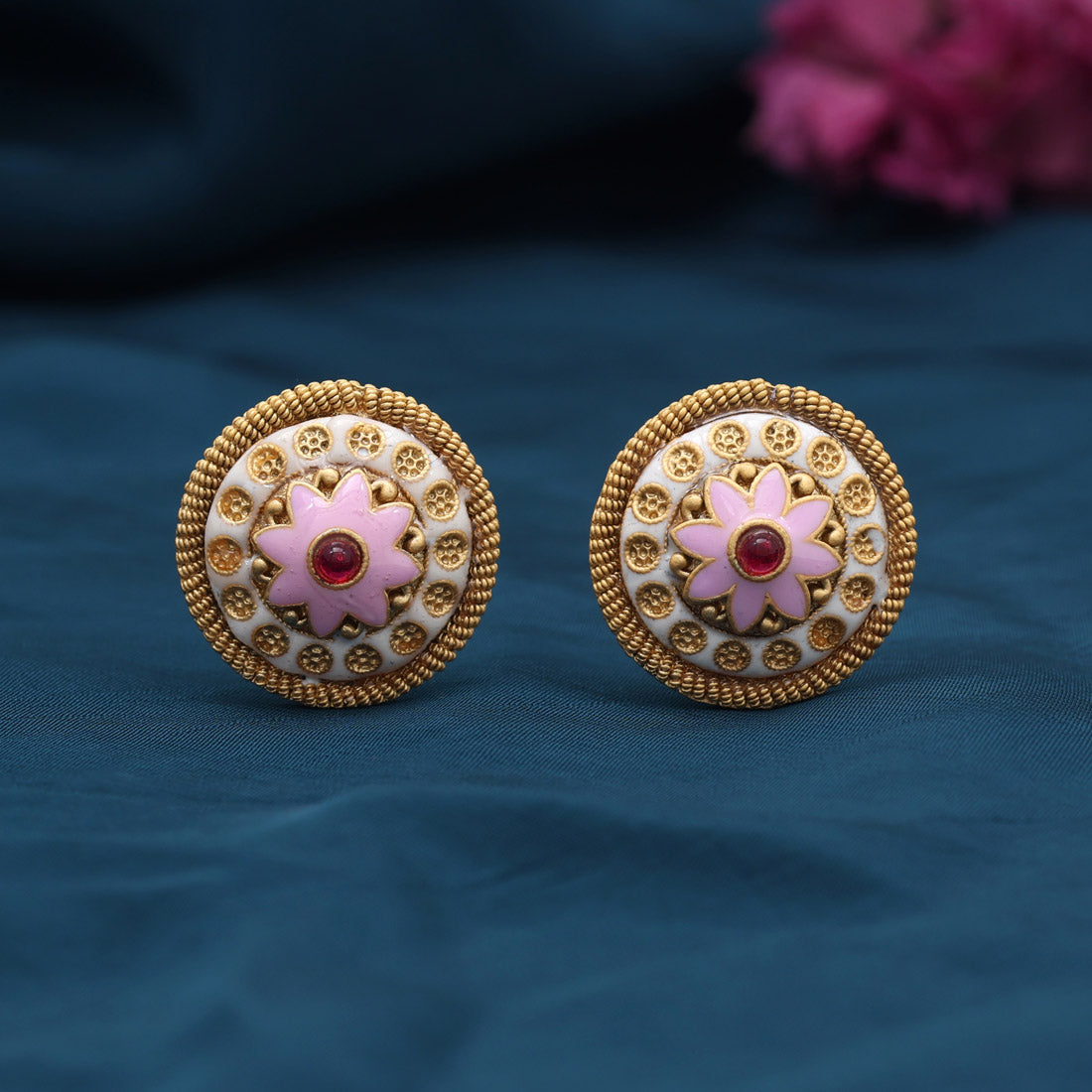 Pink Color Stud Earrings Jewellery GetGlit